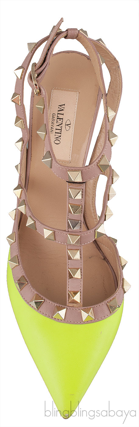 Neon Green Rockstud Leather Pump