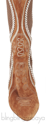 Brown Perforated Texan Knee High Boots