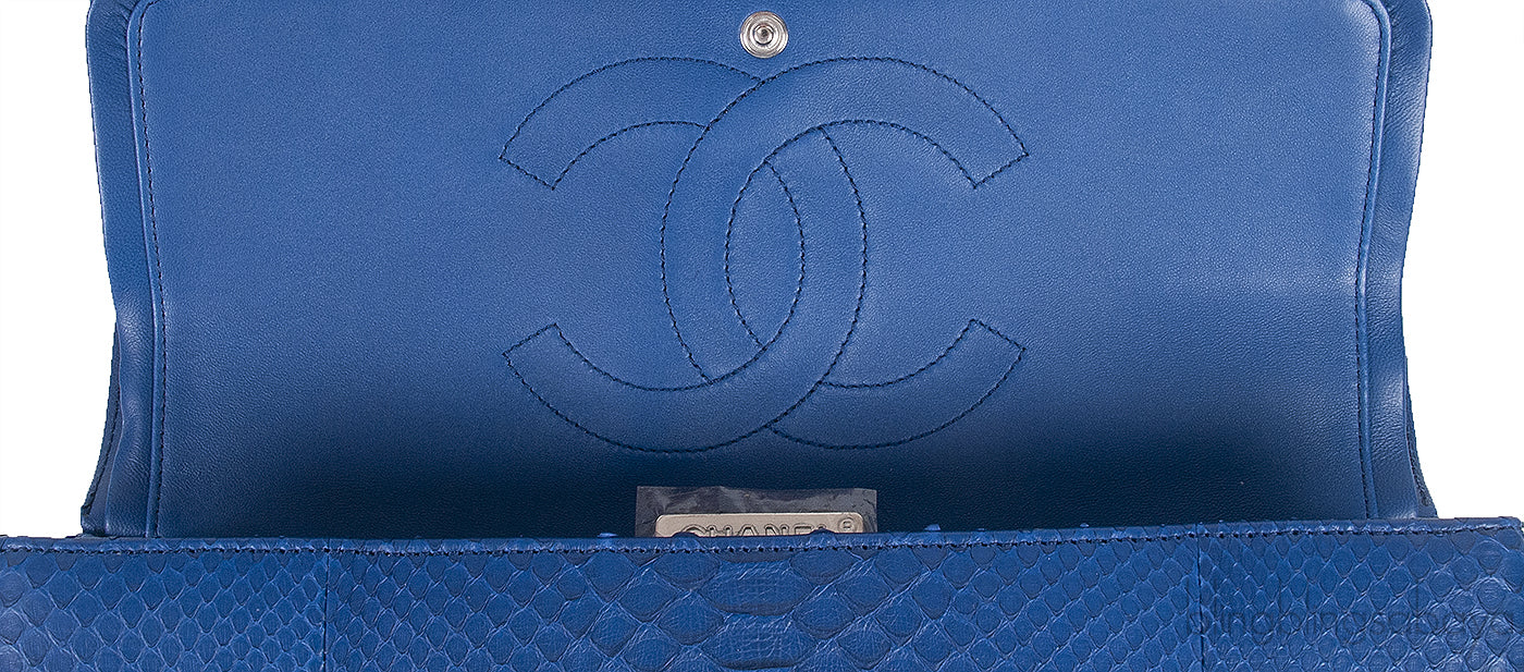 Chanel Classic Blue Python Jumbo Flap Bag