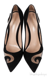 Gianvito Rossi Black Suede PVC Swirl 150 Pumps