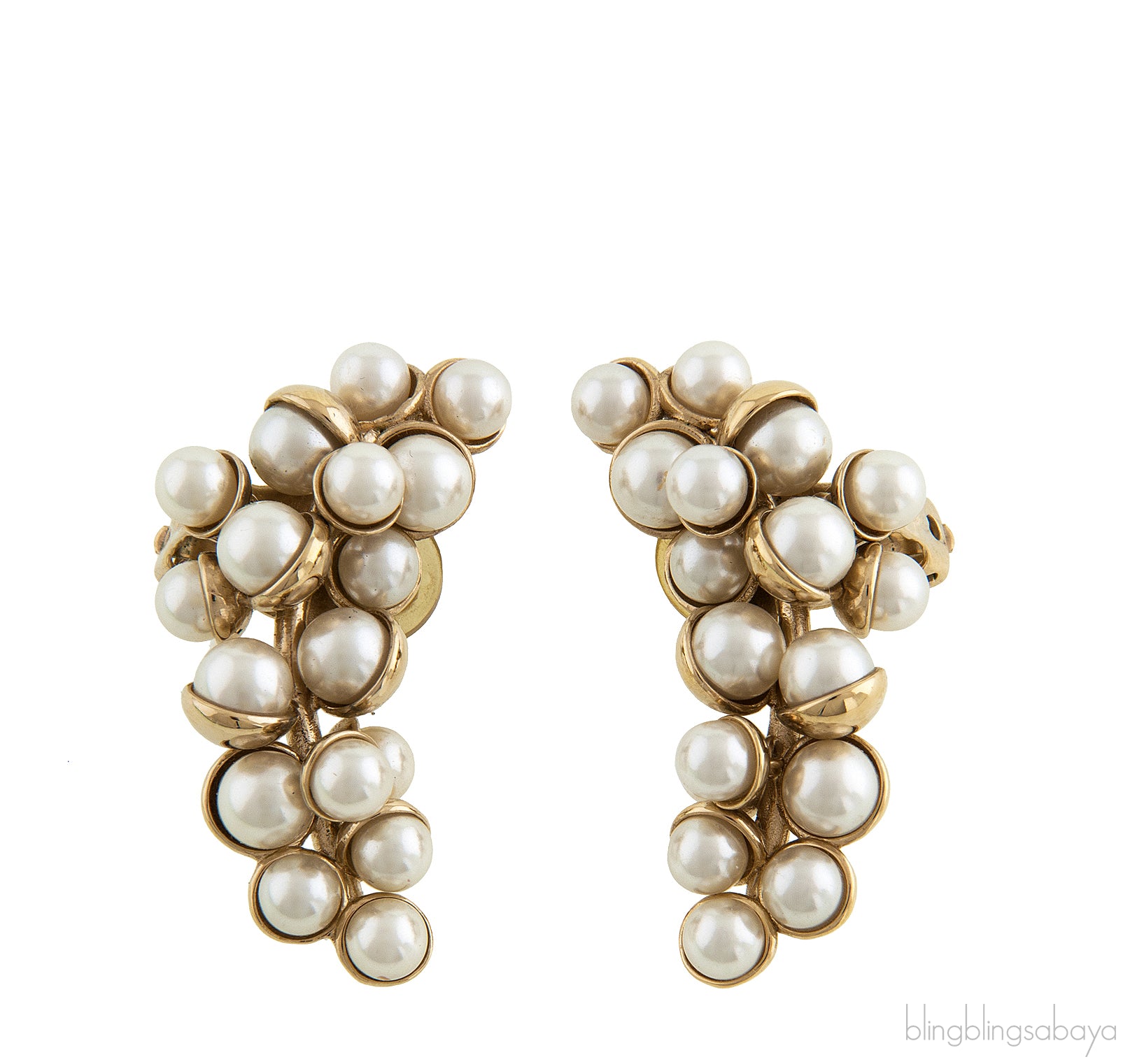 Pearl Cluster Clip Earrings