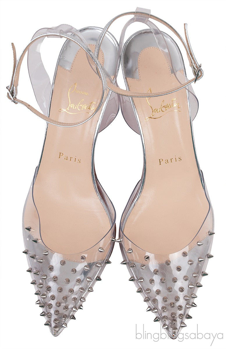Spikoo Silver PVC Slingback Heels