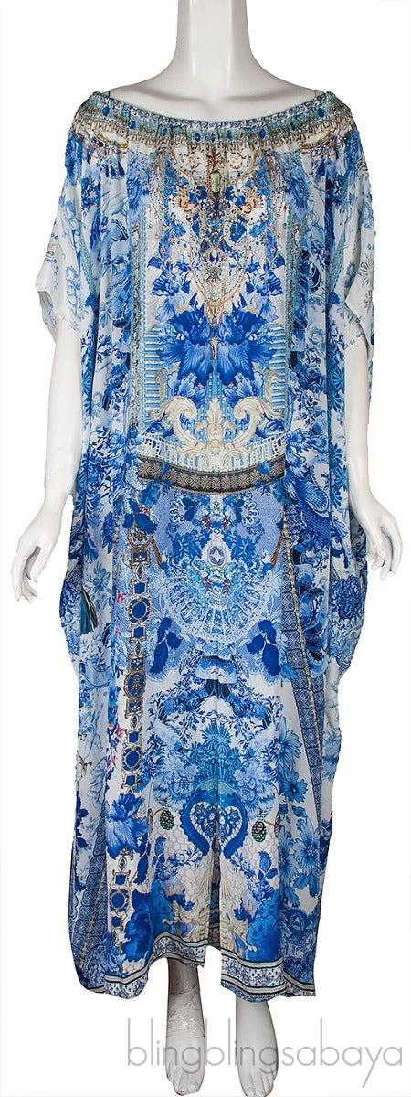 Blue Floral Print Kaftan Dress