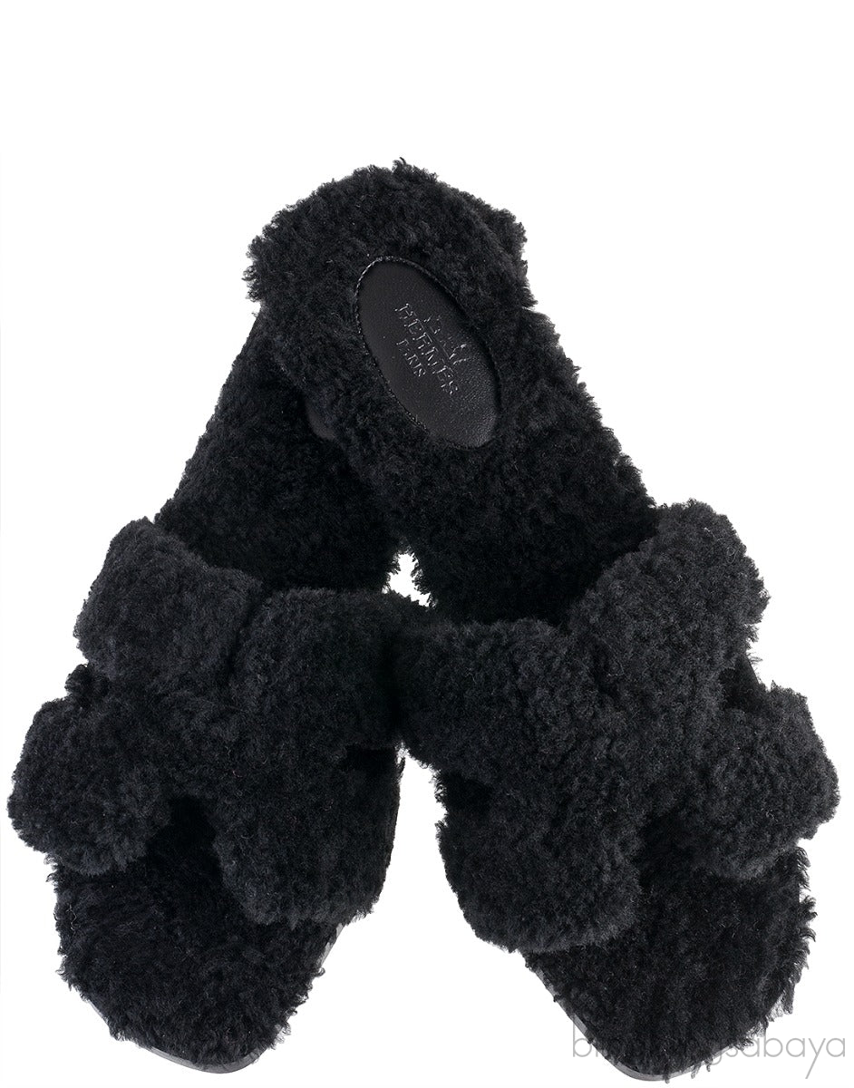 Oran Teddy Bear Black Sandals