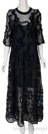 Sheer Tiered Black Dress