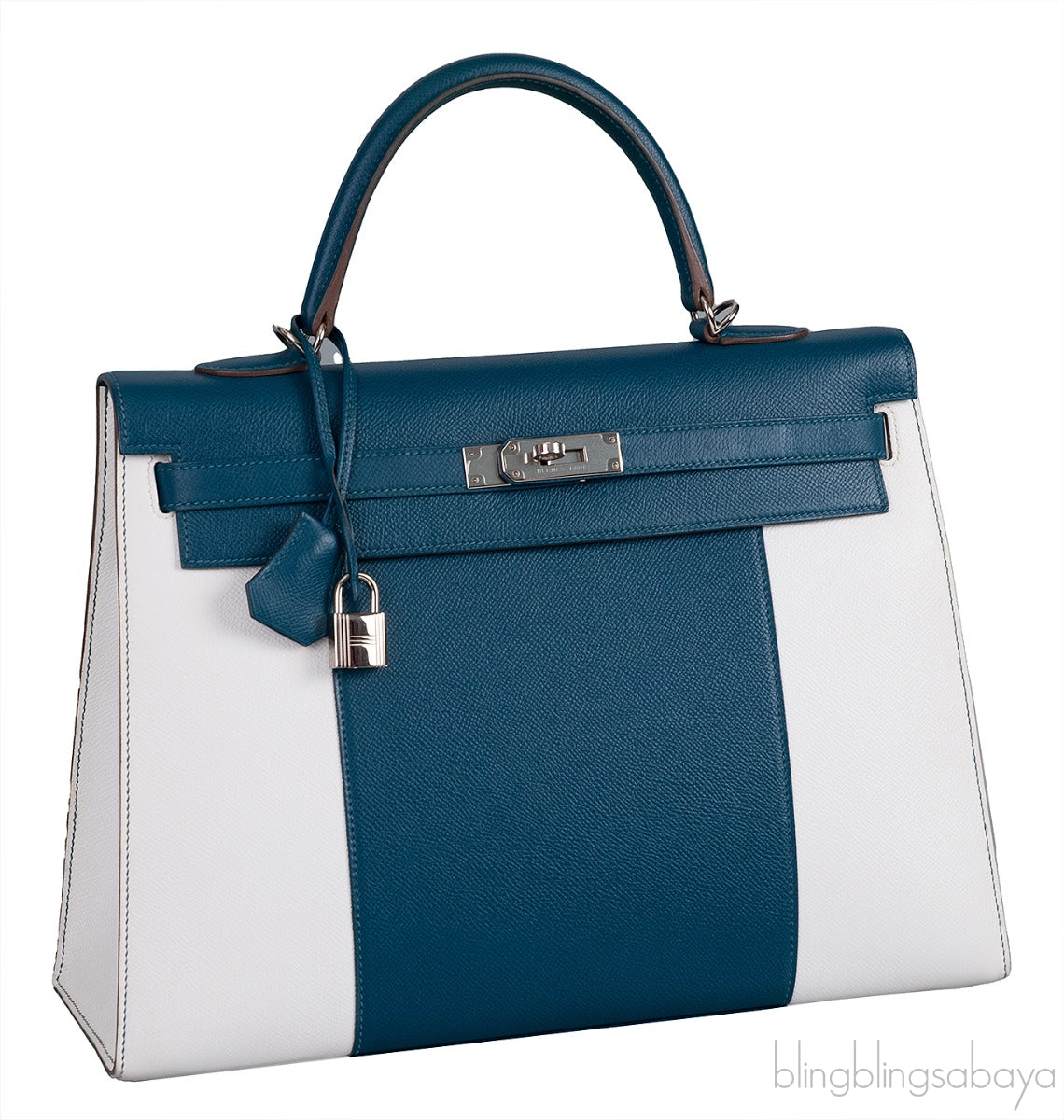 Kelly 35 Flag Blue Thalassa & White Epsom Sellier PHW
