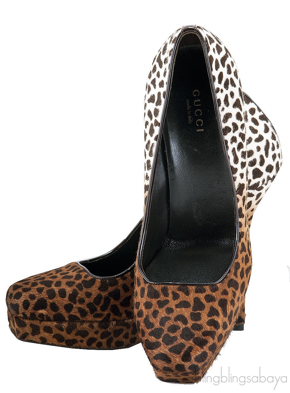 Animal Print Pony Hair Platform Pumps