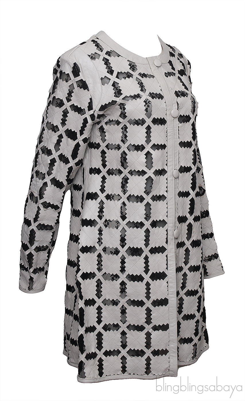 Akhesa Light Grey & Black Mesh Leather Coat