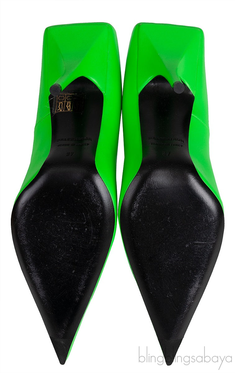 Neon Green Leather Pointed Toe Heels