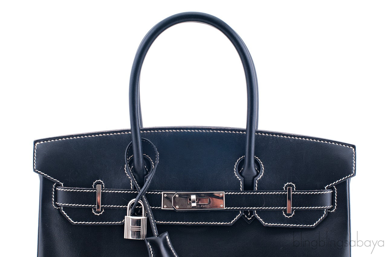 Birkin 30 Black Box Beige Stitching