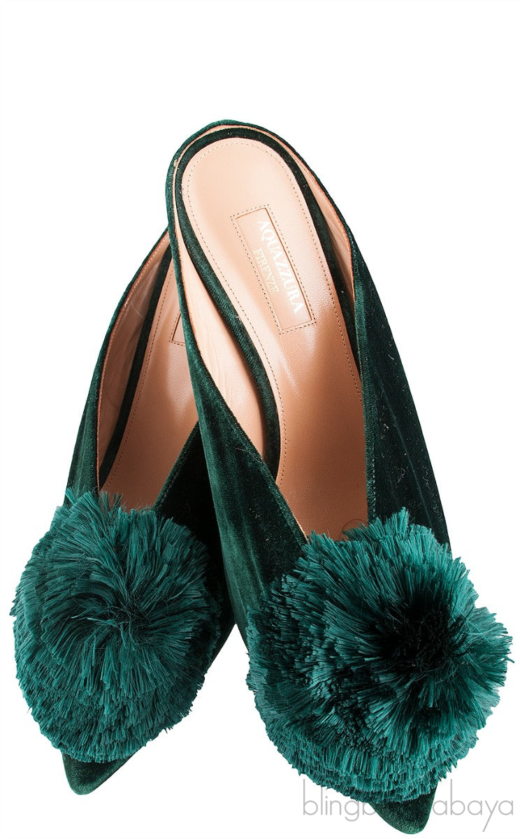 Aquazzura Emerald Green 45 Velvet Mules