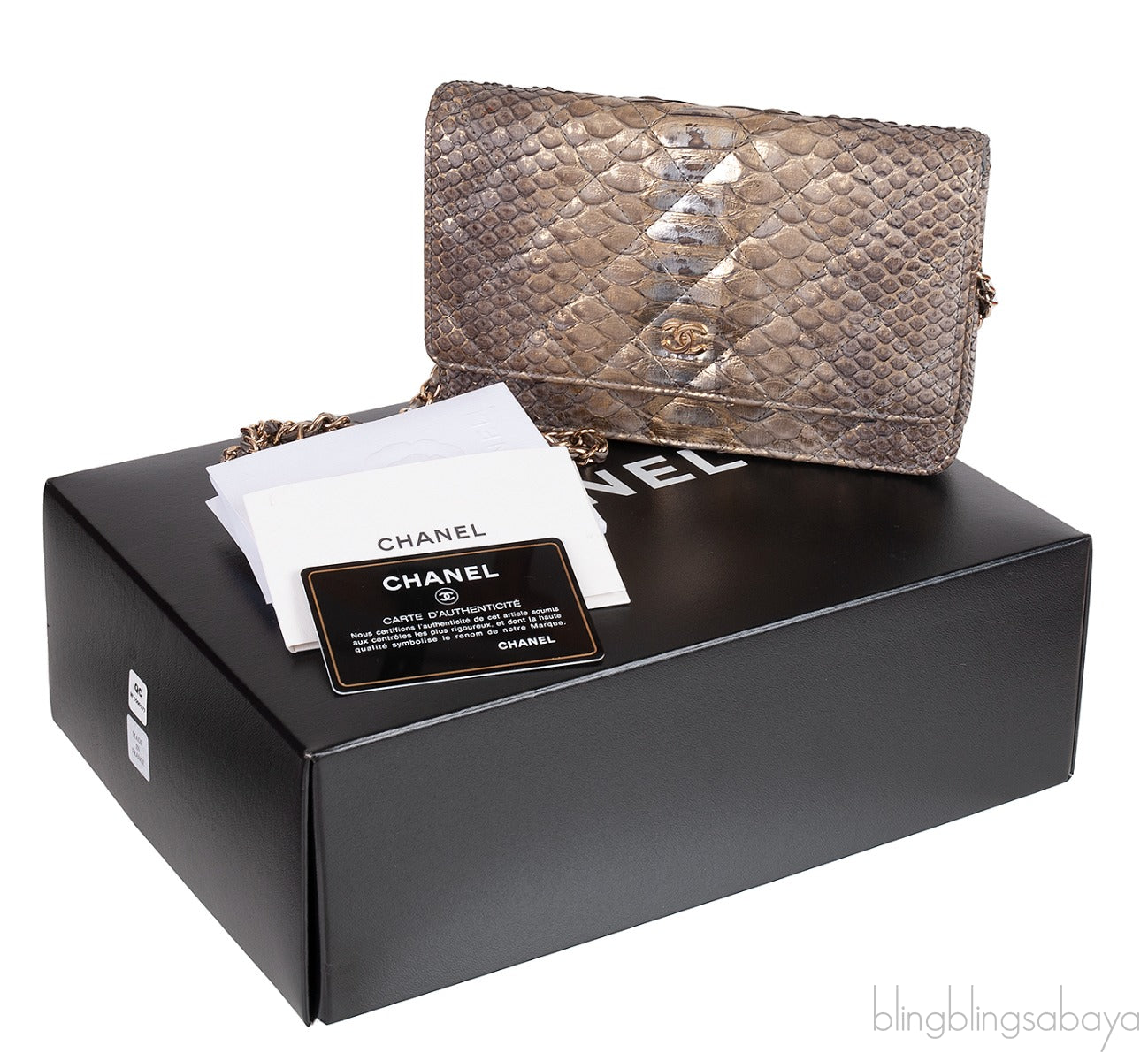 WOC Gold Silver Quilted Python Bag