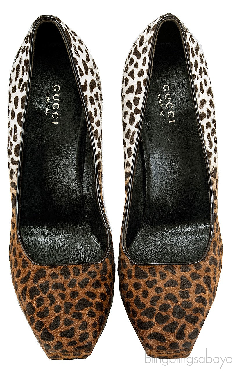 Animal Print Pony Hair Platform Pumps