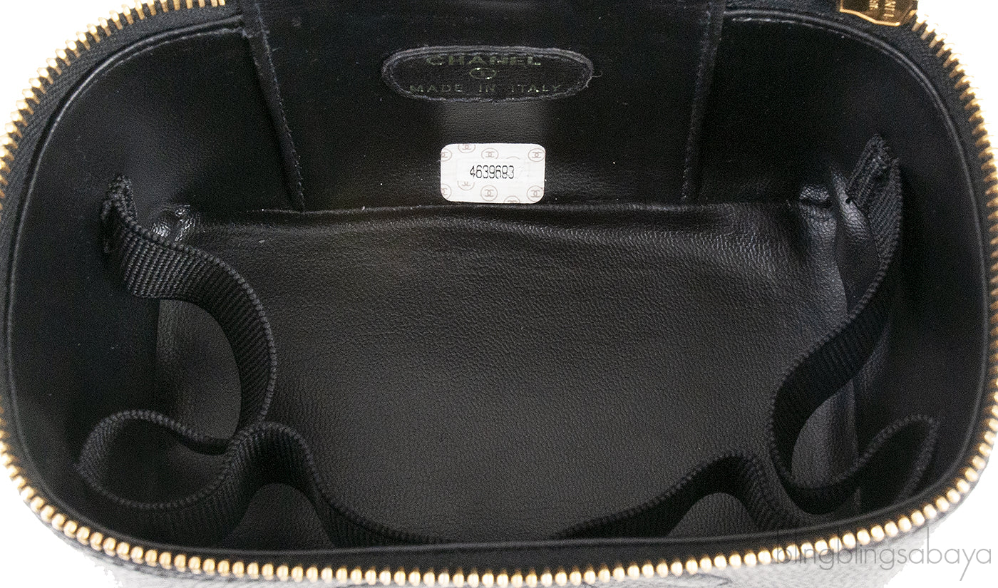 Chanel Vintage CC Black Caviar Mini Makeup Bag
