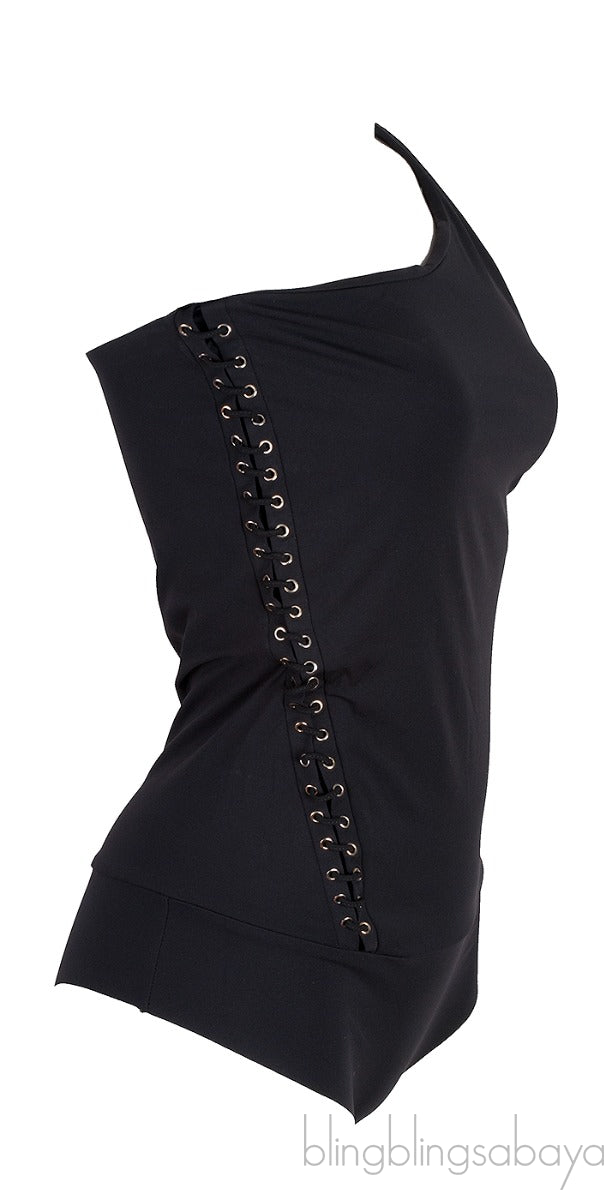 One Shoulder Black Top Bodysuit