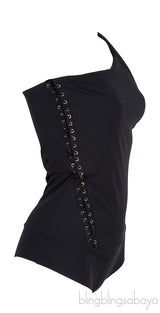 One Shoulder Black Top Bodysuit
