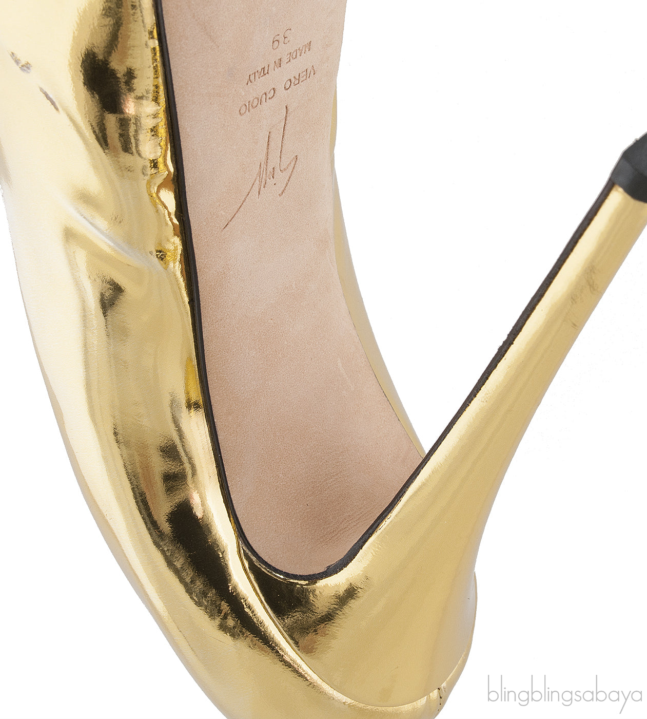 Gold Patent Peep Toe Pump