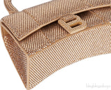 Hourglass XS Gold Rhinestone Suede Calfskin