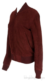 Burgundy Suede Bomber Jacket