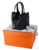 Hermes Picotin 22 Touch Black Matte Crocodile Handle Bag