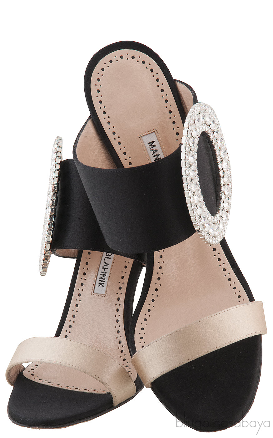 Bi-color Crystal Buckle Sandals