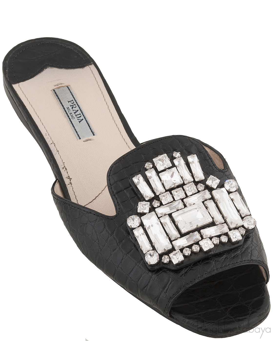 Black Crocodile Print Open Toe Slide