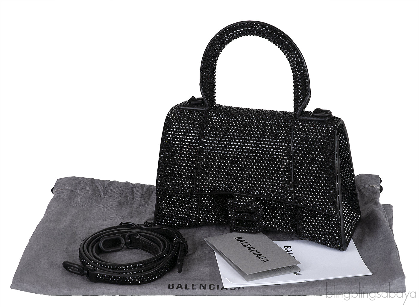 Hourglass XS Black Rhinestone Suede Calfskin