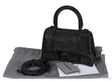Hourglass XS Black Rhinestone Suede Calfskin