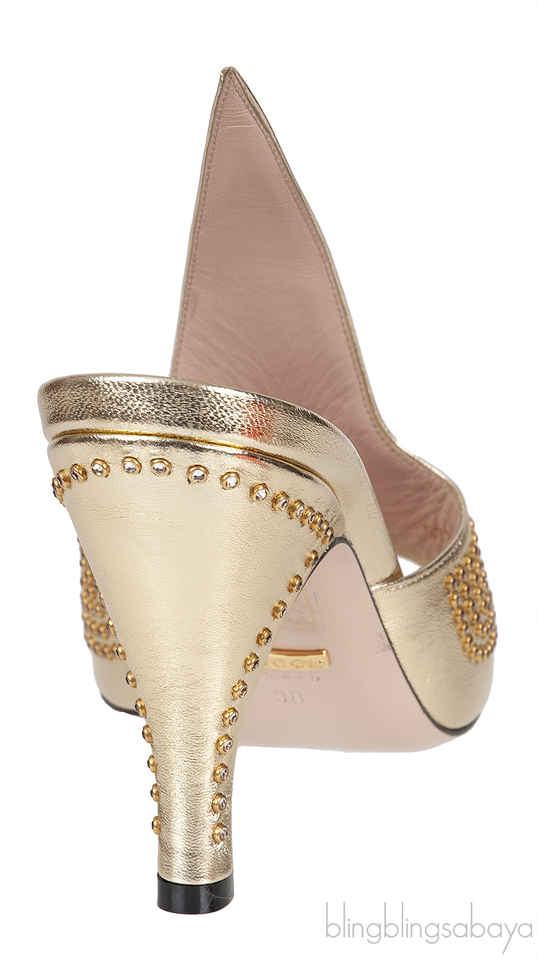 Gucci Gold Fedra Crystal Embellished Heels