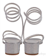Silver Crystal Embellished Mid-Heel Sandals