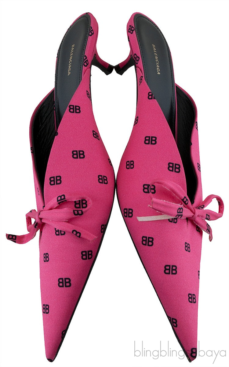 Silk BB Pink Knife Pointed Toe Mules