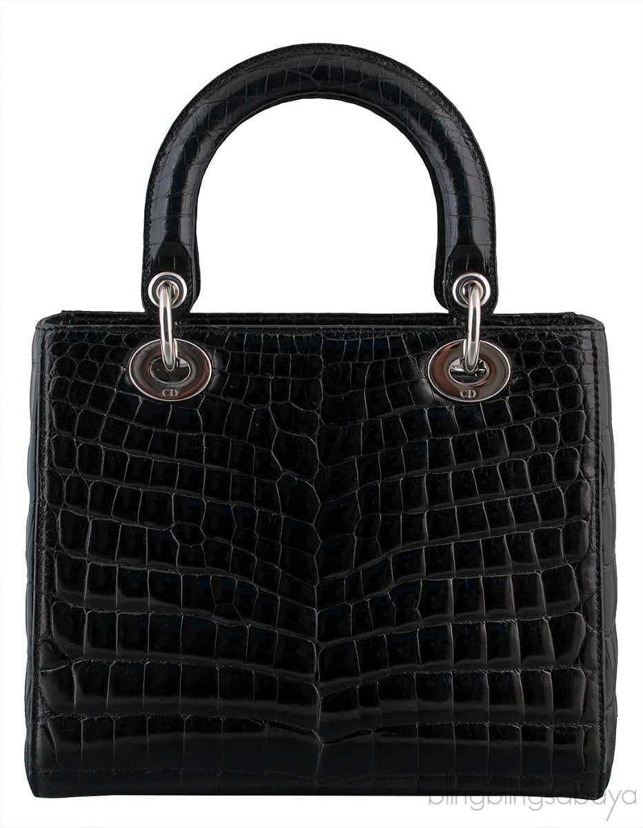 Lady Dior Black Crocodile Medium