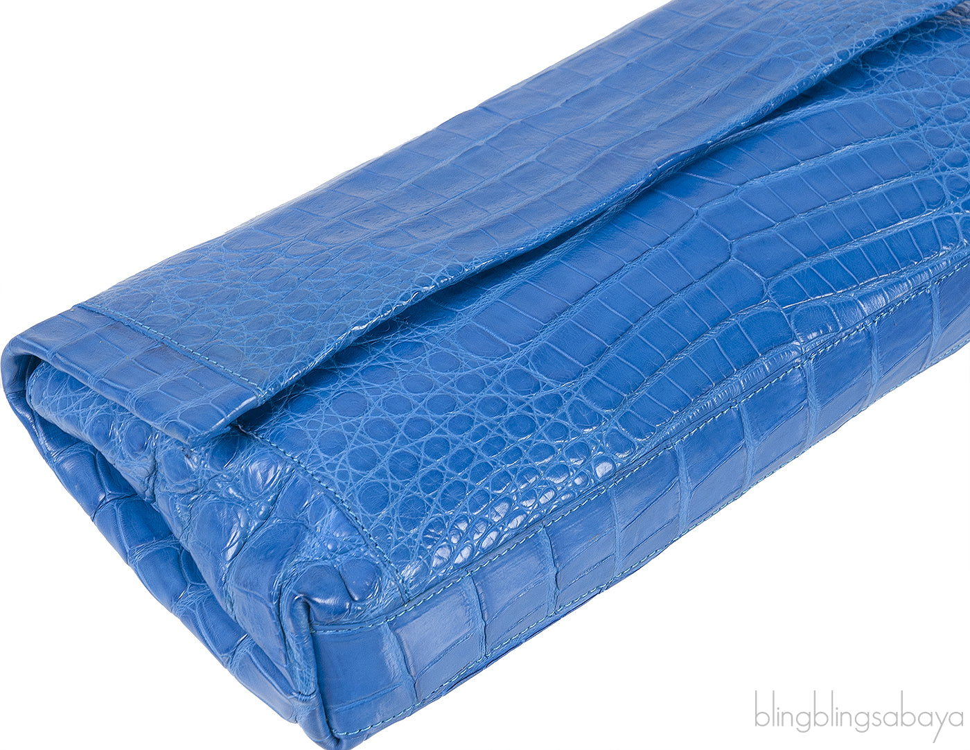 Blue Crocodile Fold-over Clutch Bag