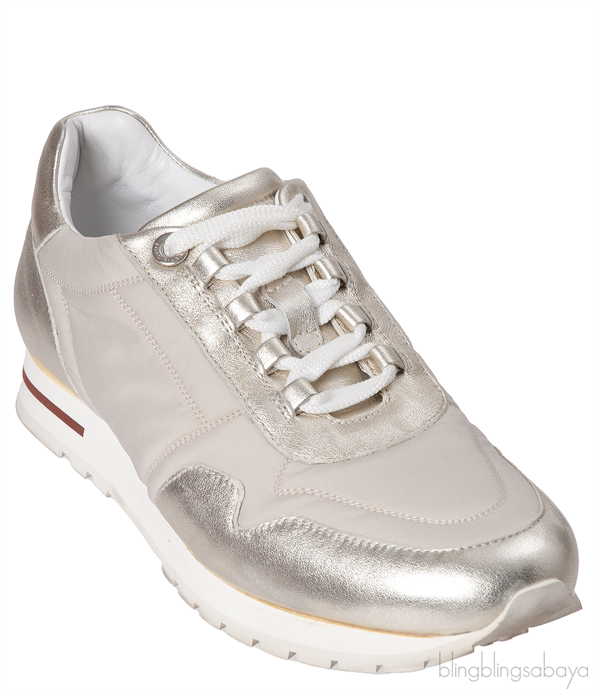 Loro Piana My Wind Beige Nylon and Gold Leather Sneakers