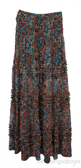 Pink Seam Free Engineered Cardigan & Tiered Multicolor Printed Skirt