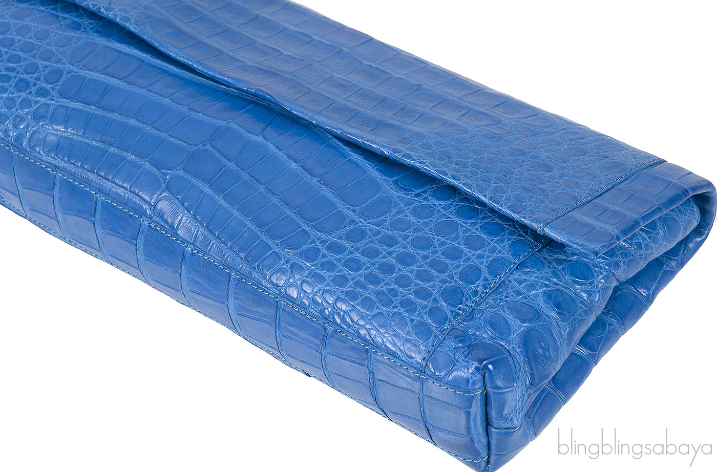 Blue Crocodile Fold-over Clutch Bag