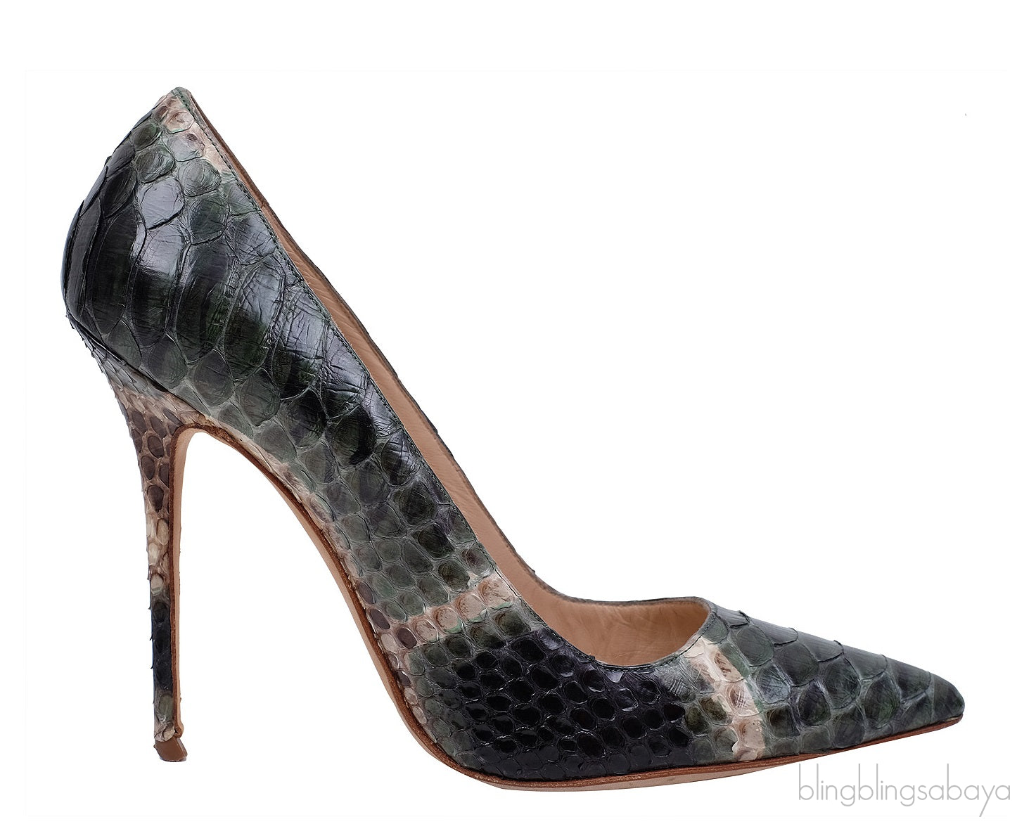Multi-color Green Python Heels