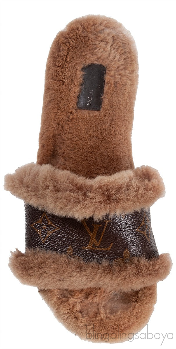Cognac Monogram Mink Fur Slides