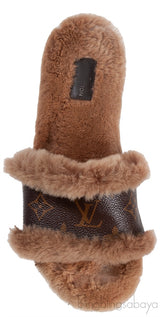 Cognac Monogram Mink Fur Slides