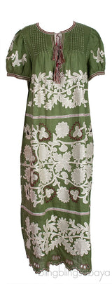 Petra Tasseled Embroidered Linen Midi Dress