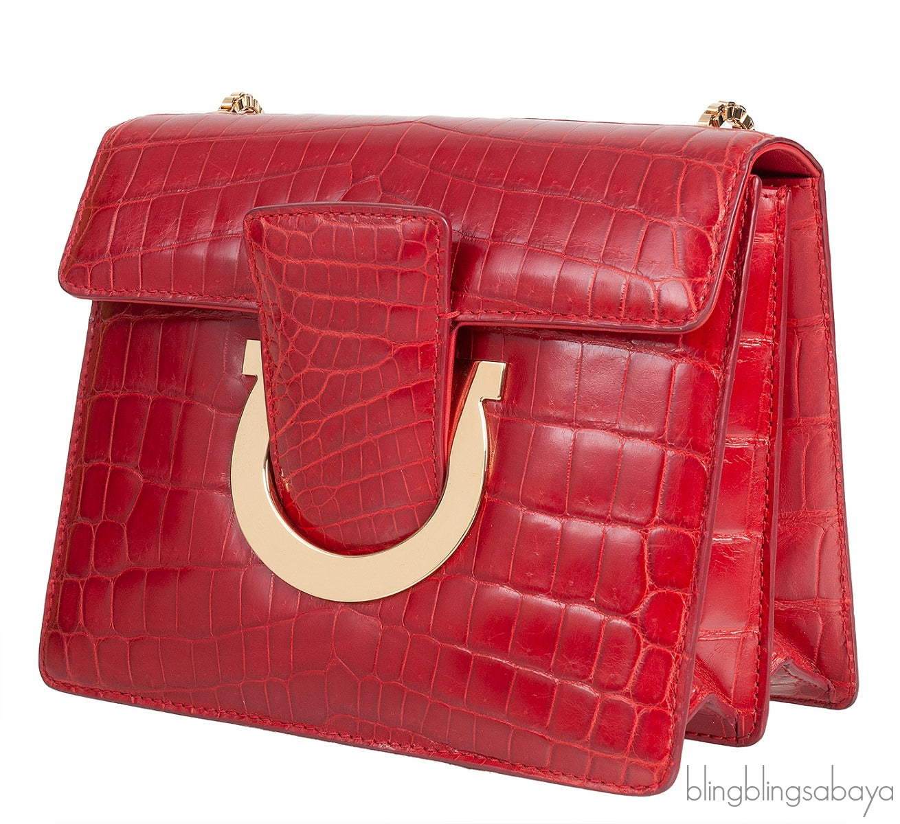 Salvatore Ferragamo Red Crocodile Gancio Shoulder Bag