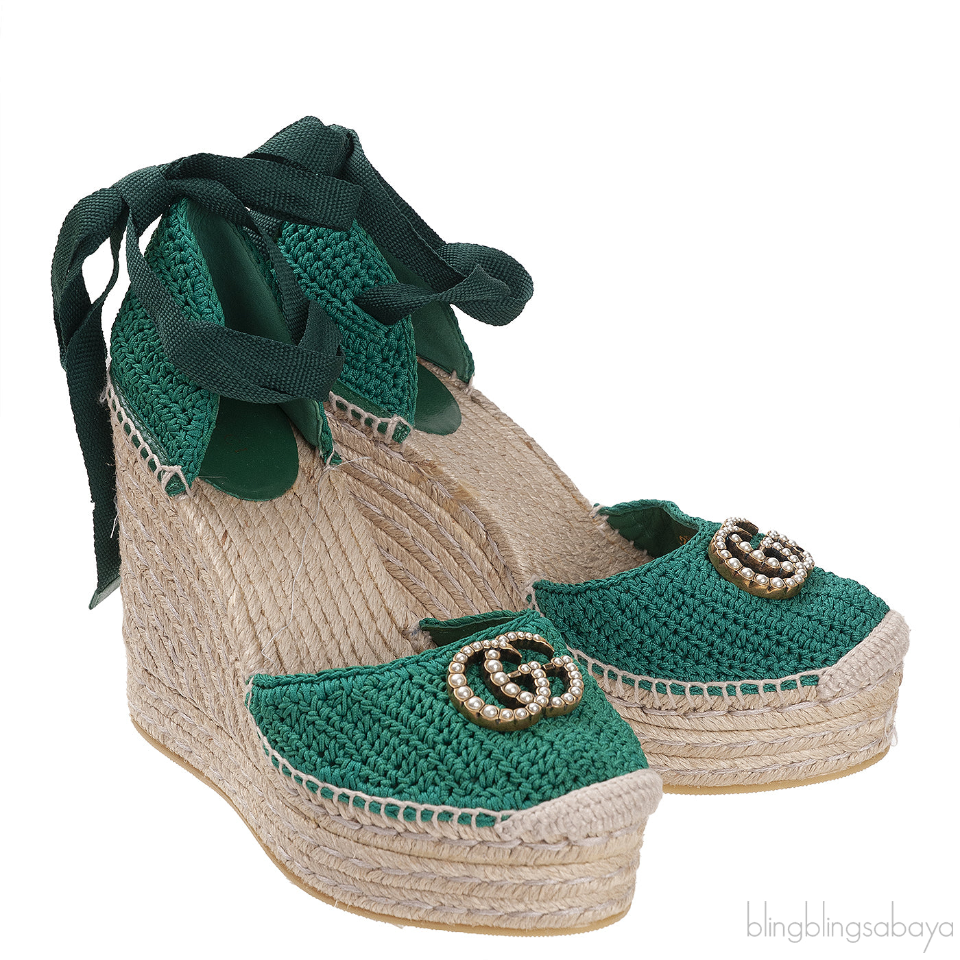 GG Green Lilibeth Web Espadrille Wedge Sandal