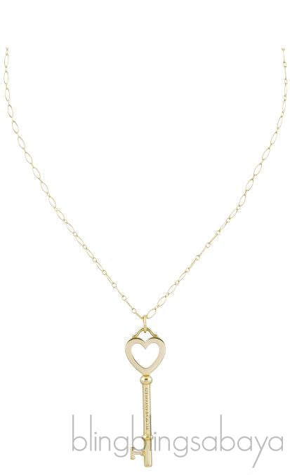 Heart Yellow Gold Key Pendant Necklace