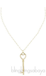 Heart Yellow Gold Key Pendant Necklace