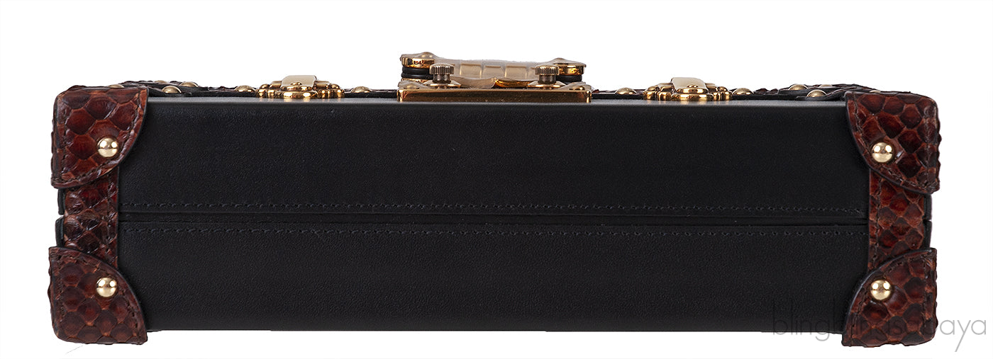 Black Leather Python Trim Petite Malle