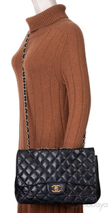 Black Quilted Vintage Jumbo Flap Bag GHW