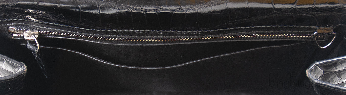 Black Crocodile Top Handle Bag