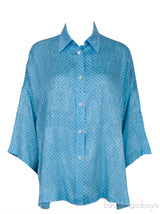 Light Blue Oversize Polka-dot Logo Print Shirt