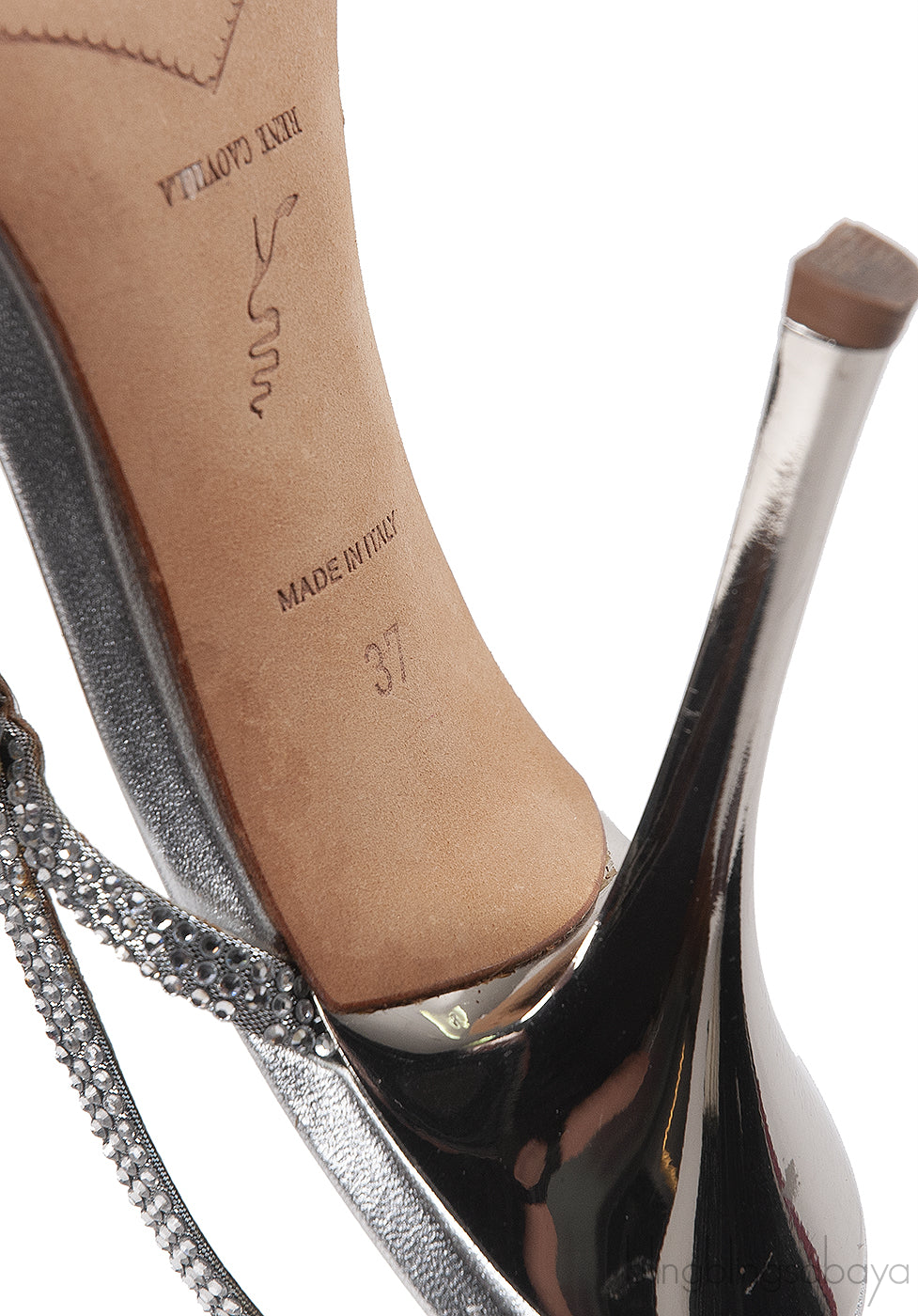 Rene Caovilla Metallic Silver Crystal Embellished Sandals