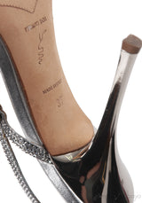 Rene Caovilla Metallic Silver Crystal Embellished Sandals